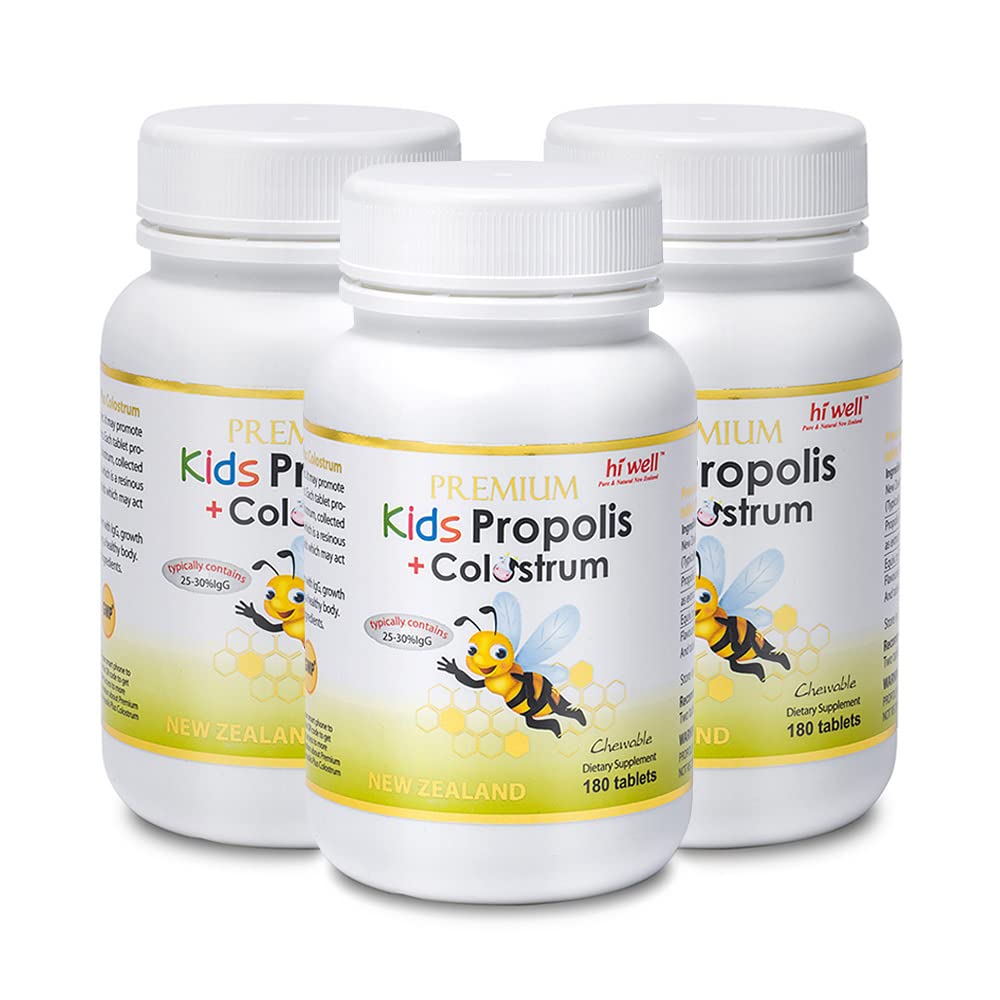 (Pack of 3) Hi Well Premium Kids Propolis Plus Grass-Fed Colostrum 180Tablets