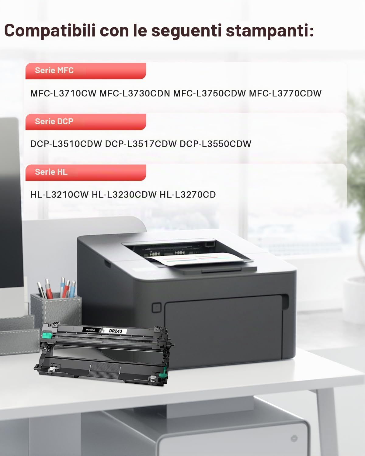 DR-243CL DR243CL Unità Tamburo Compatibile per Brother DR243 DR 243 | Compatibile per Stampanti Brother DCP-L3510CDW DCP-L3517CDW DCPL3550CDW MFC-L3710CW MFC-L3730CDN MFC-L3750CDW MFC-L3770CDW