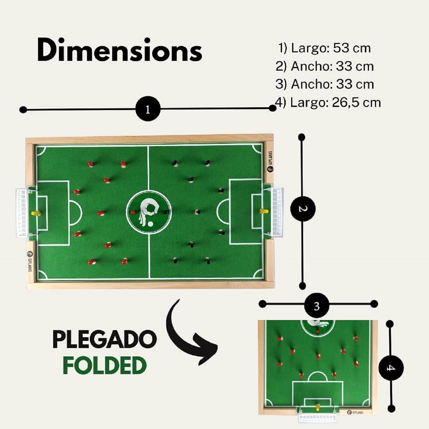 PLAKKS | Juego de Mesa de Fútbol | De 3 a 99 Años | 2 a 4 Jugadores | para Niños y Adultos | Juego de Madera | Juego de Habilidad | para Toda la Familia | Futbolín de Mesa