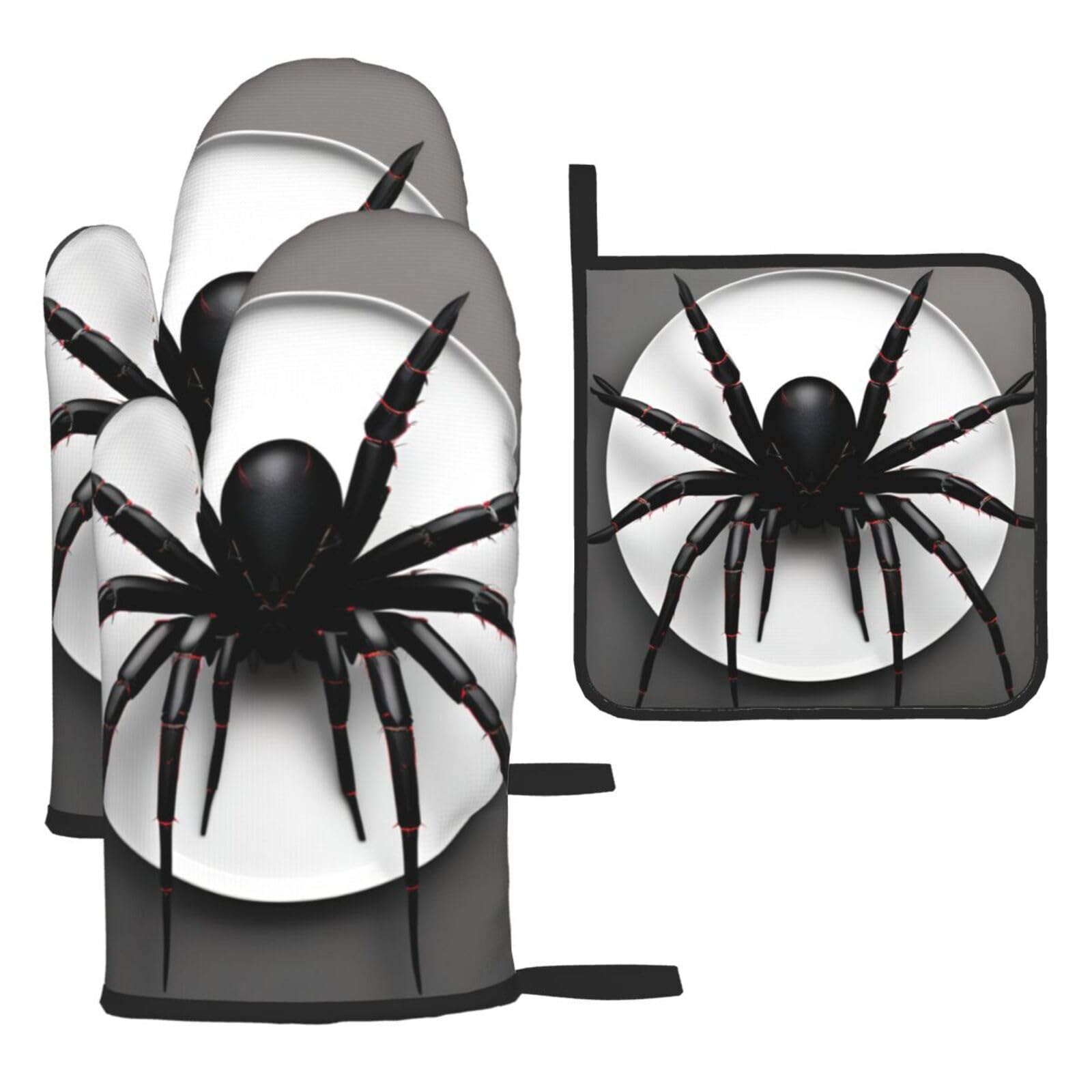 Yyoretp Black Spider Print Oven Mitts And Potholders Bbq Gloves-Oven Mitts And Pot Holders For Cooking Baking