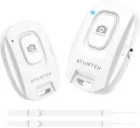 ATUMTEK Camera Remote Shutter para iPhone e Smartphones Android (2 unidades), Controle Remoto Sem Fio para Selfie com Botão para Fotos e Vídeos (Bluetooth 5.2), Incluso Pulseira, Branco