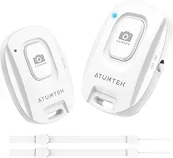 ATUMTEK Camera Remote Shutter para iPhone e Smartphones Android (2 unidades), Controle Remoto Sem Fio para Selfie com Botão para Fotos e Vídeos (Bluetooth 5.2), Incluso Pulseira, Branco