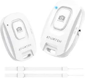 ATUMTEK Camera Remote Shutter para iPhone e Smartphones Android (2 unidades), Controle Remoto Sem Fio para Selfie com Botão para Fotos e Vídeos (Bluetooth 5.2), Incluso Pulseira, Branco