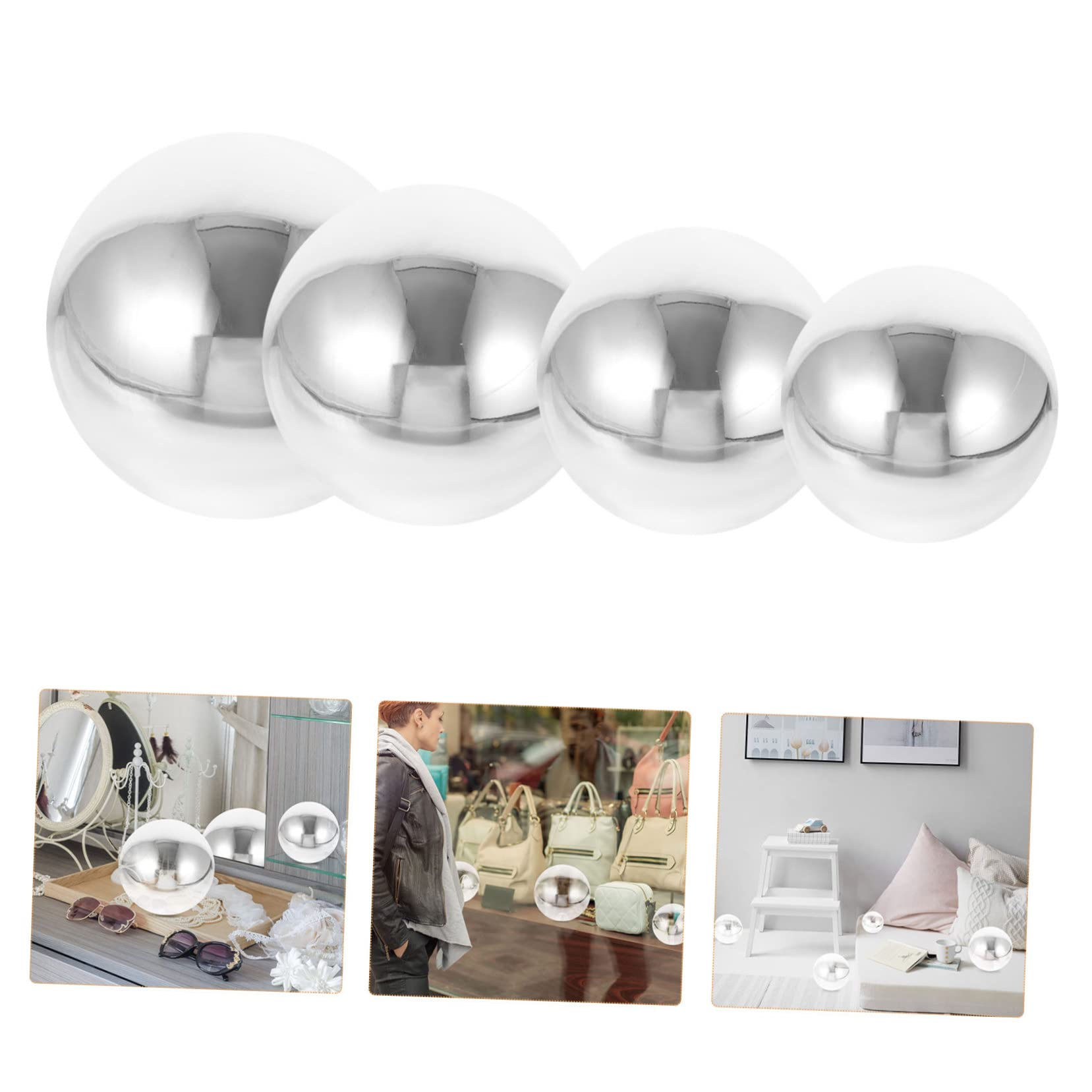 Hemoton 4Pcs Stainless Steel Hollow Mirror Sphere Decorative Balls Reflective Garden Ornaments Polished Finish for Indoor and Outdoor Decor