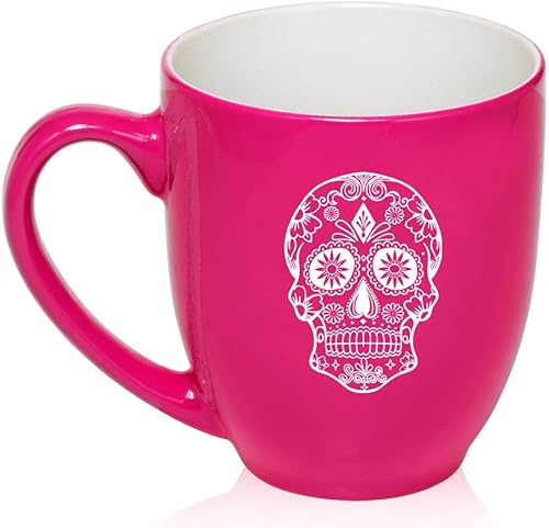 Miniatura 2 de Taza grande de 16 oz Bistro Taza de cerámica para café, té, taza de cristal de azúcar Candy Skull (púrpura)