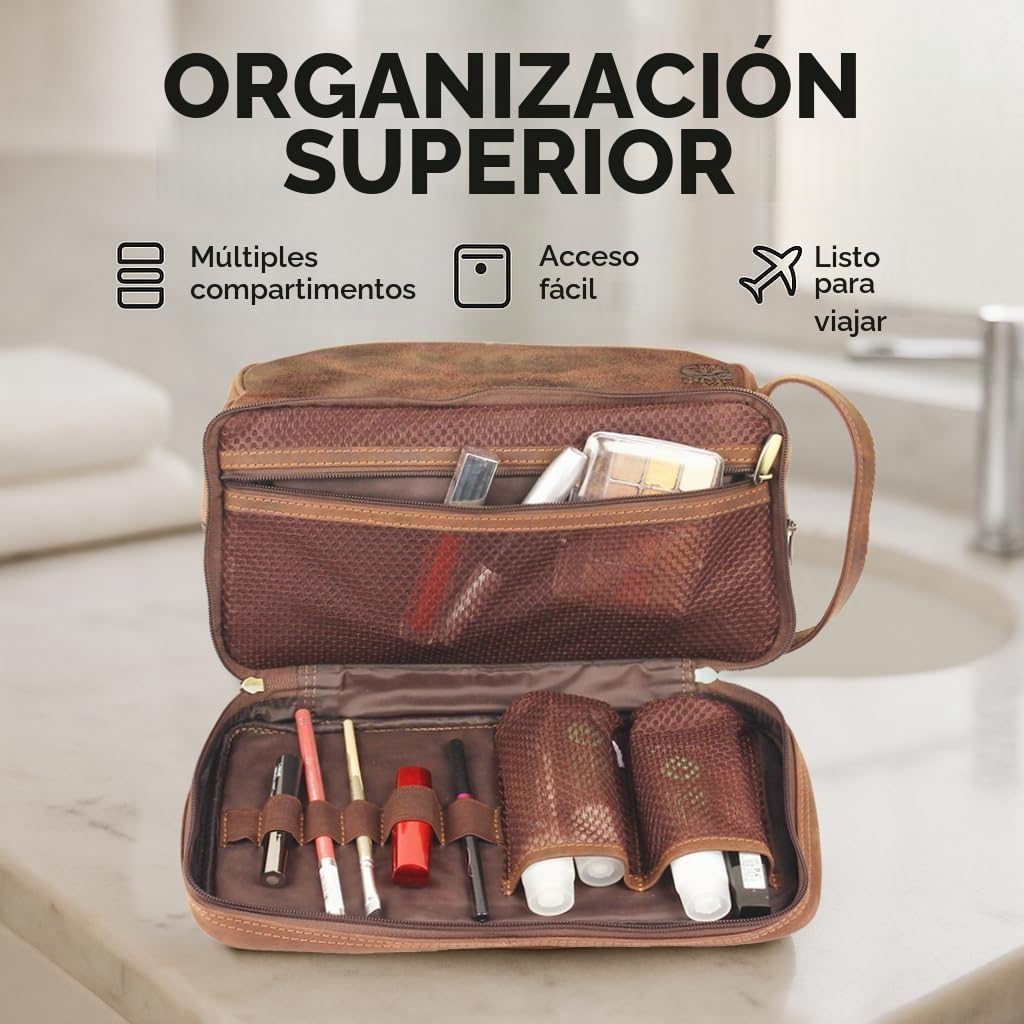 Neceser de Viaje de Piel auténtica, Organizador de higiene, Kit de Dopp Rustic Town