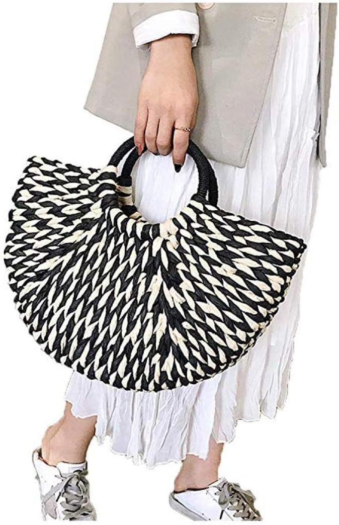 Simcat Straw Handbag, Women's Rattan Handbag Summer Beach Wattled Top Handle Bag Handwoven Tote Bag - Image 4