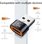 USB C à USB Adaptateur (6 pièces), type C Homme à USB Un adaptateur pour femme, type C USBA Homme, prise en charge USB3.1 6A 120W pour MacBook Pro, iPad Pro, Téléphones portables, PC (4 Noir, 2 Argent)