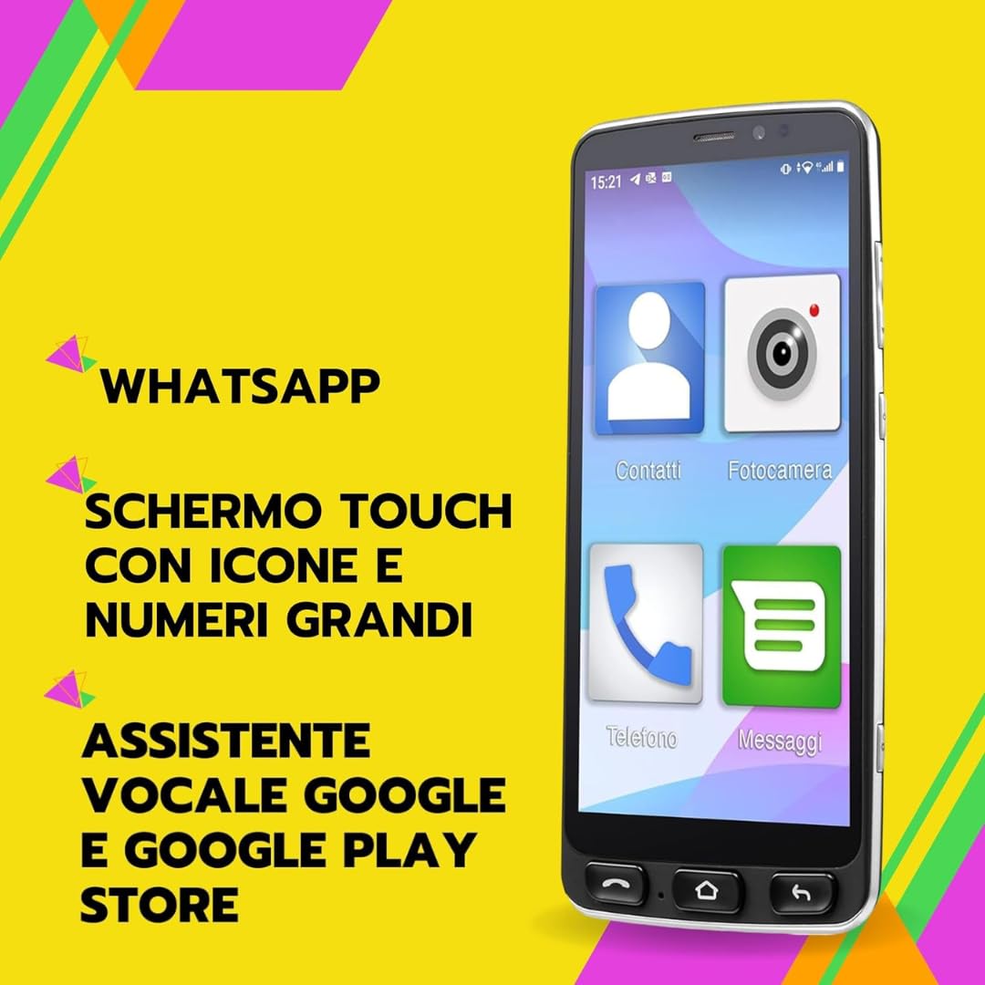SAIET - Cellulare Smart Senior STS550 Per Anziani 4G e Bluetooth - con Tasti e Lettere Grandi - Custodia Protettiva Inclusa - Smartphone con Whatsapp e SOS