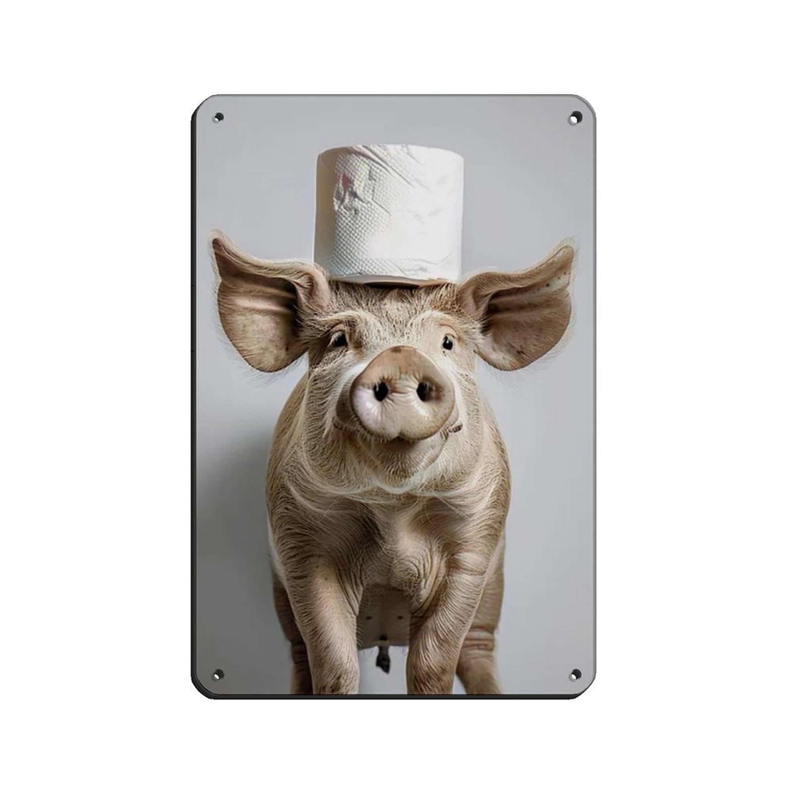 Pig Bathroom Art, Hilarious Pig with Toilet Paper on Head Tin Sign Vintage Metal Pub Club Cafe Bar Home Wall Art Decoration Poster Retro 8x12inch(20x30cm)