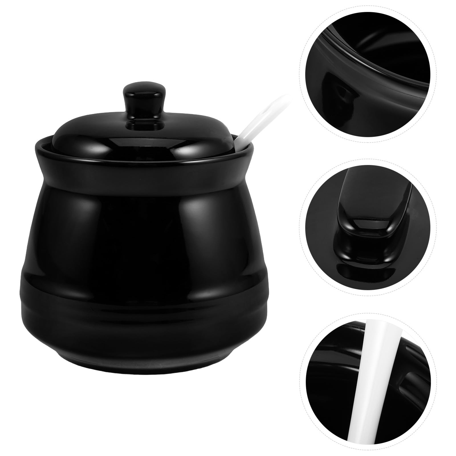 TOYANDONA Sucrier en Céramique Noire 350ml avec Couvercle et Cuillère pour Rangement des Épices et Condiments Plan de Travail la Cuisine