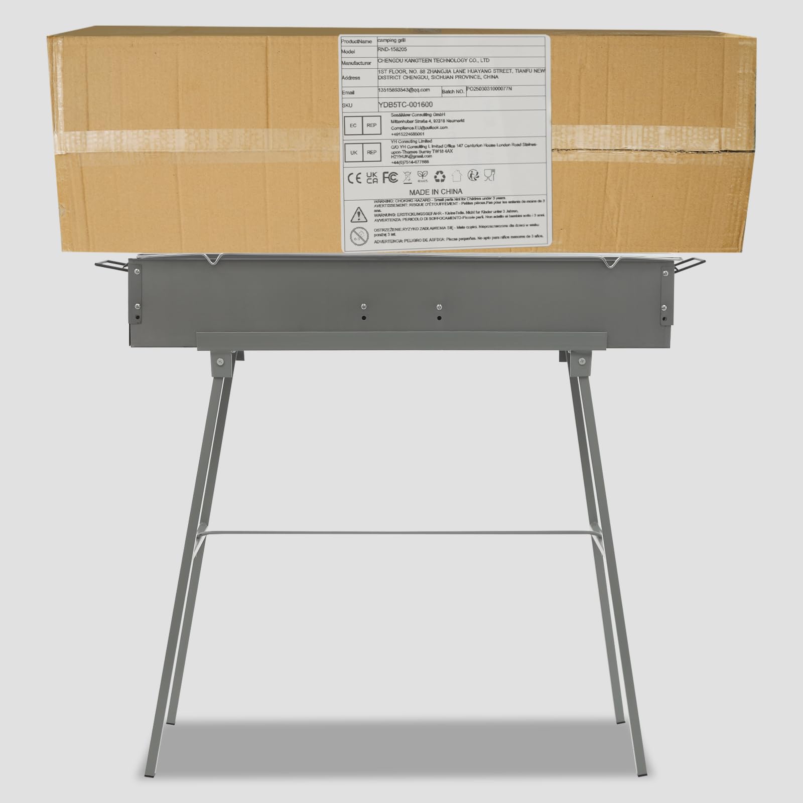 Barbecue portatile a carbonella, 80 x 18 cm, pieghevole, portata 35 kg, griglie in lega di zinco e ferro