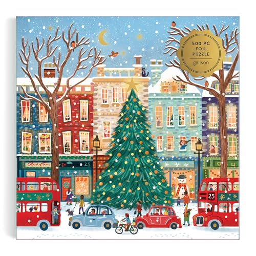 Galison - Tinsel City Puzzle de 500 Piezas con Foil para Adultos | Ilustrado por Laura Watkins, Navidad, para Adultos, Familia y Niños, Papel Reciclado, Tamaño Final 20" x 20" miniatura 5