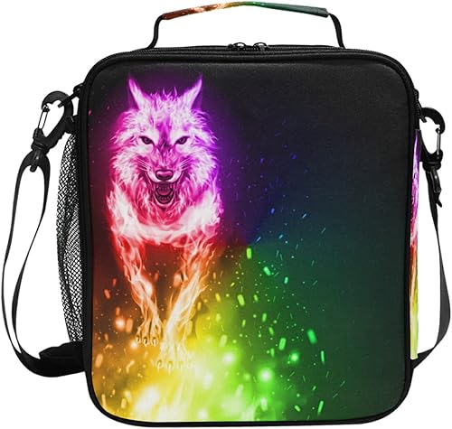 Miniatura 7 de ALAZA Fiambrera con aislamiento de lobo de fuego, bolsa de almuerzo para niños, bolsa de almuerzo para niños, bolsa de almuerzo con estampado
