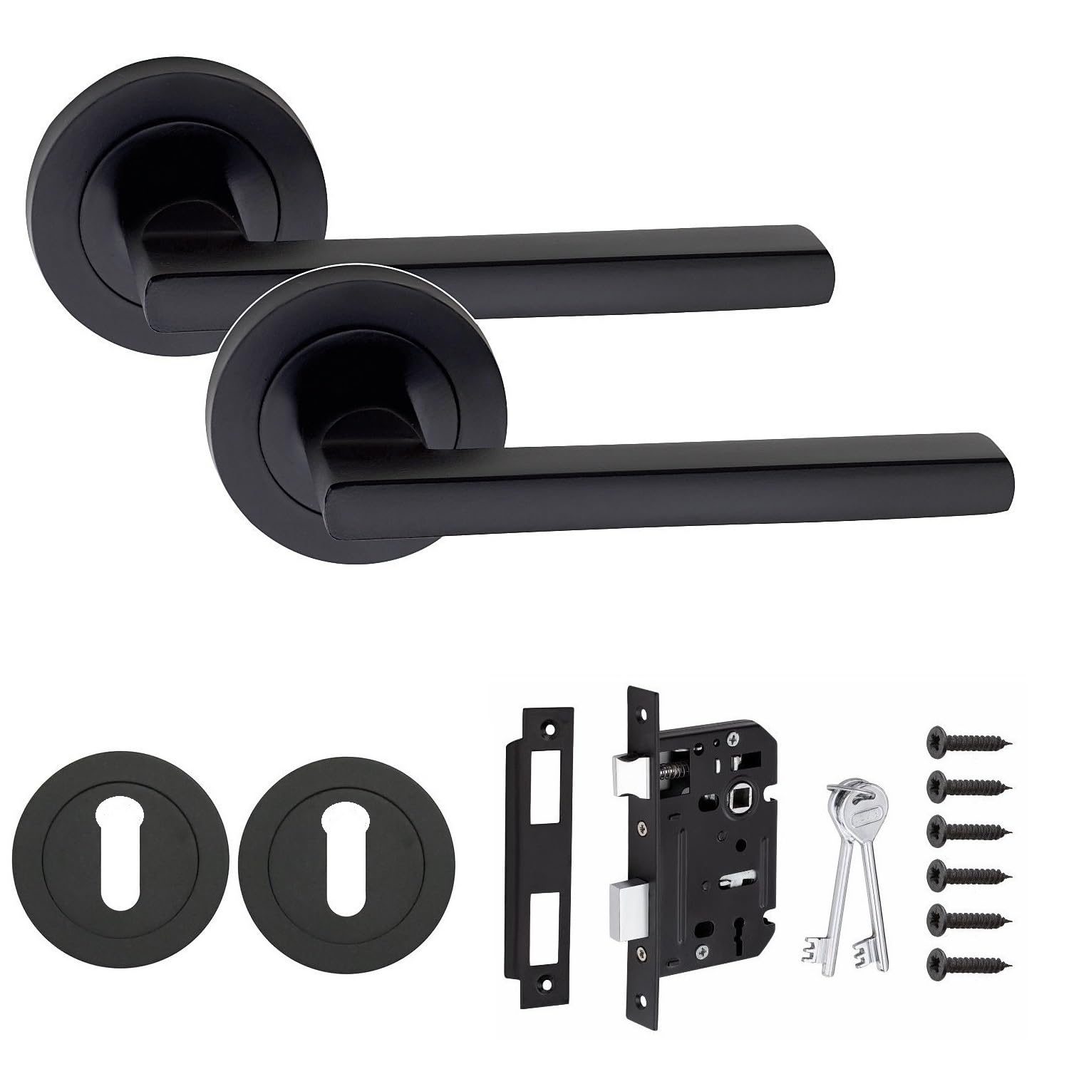 Golden Grace Leon Matt Black Door Handle - 3 Lever Mortise with Key Hole