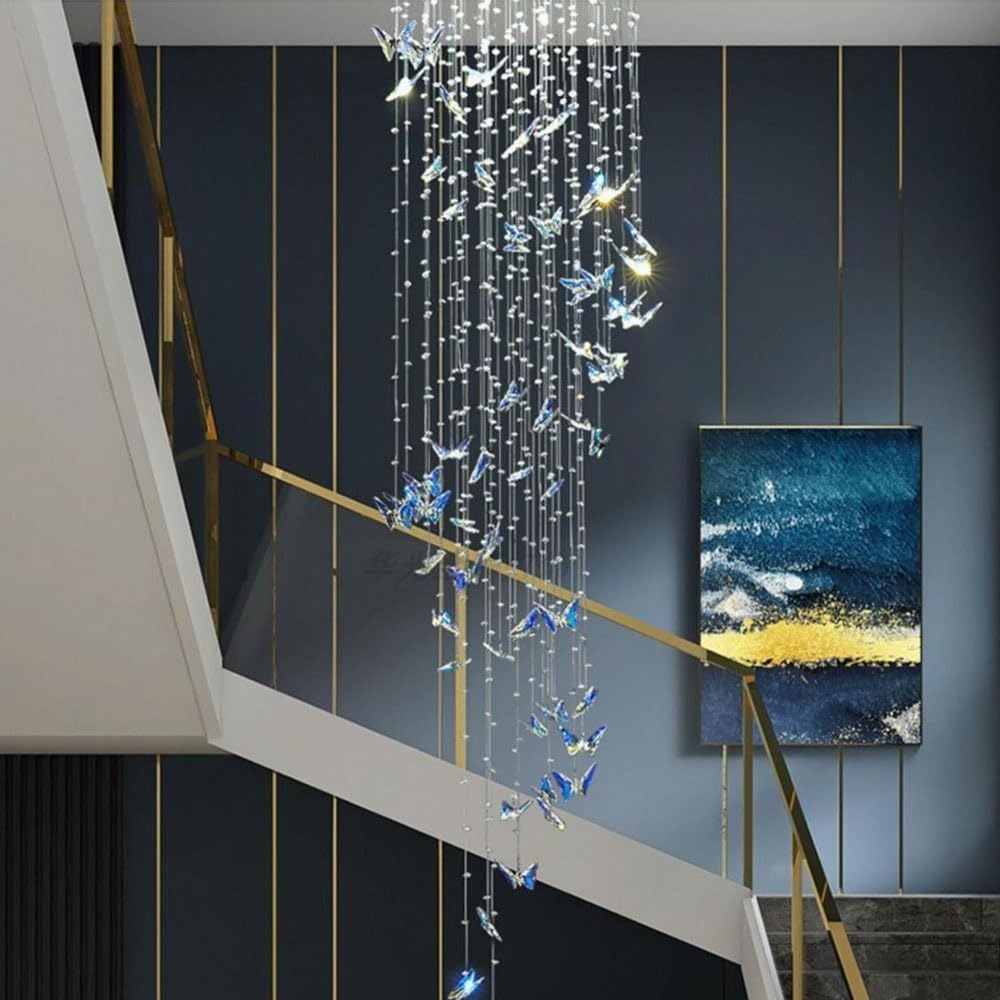 62,9-Zoll-Kronleuchter für hohe Decken, 7-Licht-Kristall-Pendelleuchte im Spiraldesign, große Moderne Deckenbeleuchtung für Treppen, Foyers, Wohnzimmer, Wohnzimmer, Schlafzimmer