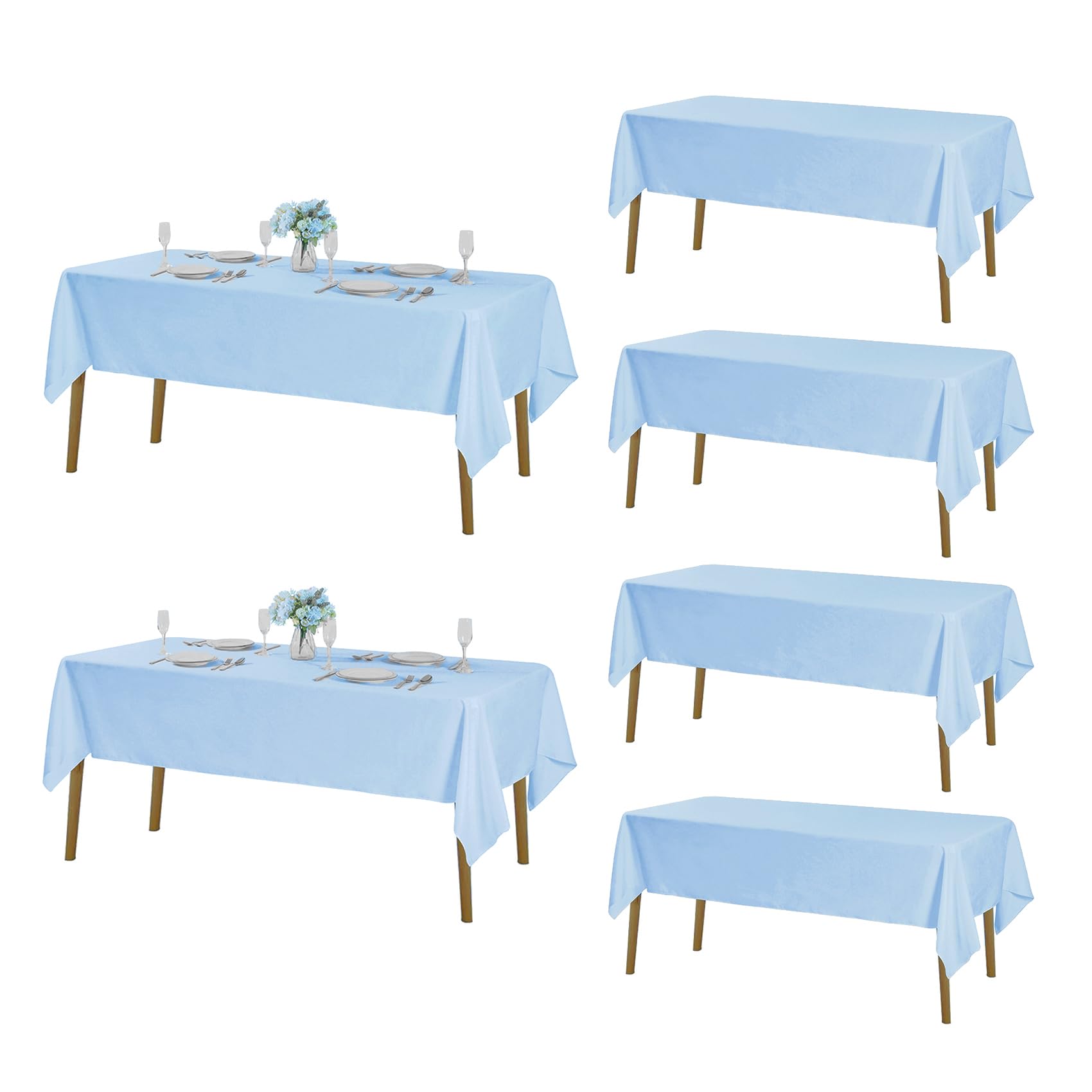 Fokitut 6 Pack Rectangle Tablecloth, 60x120 Inch, Stain Resistant and Wrinkle Polyester Table Cloth, Fabric Table Cover for Kitchen Dining, Wedding, Party, Holiday Dinner-Blue Mist