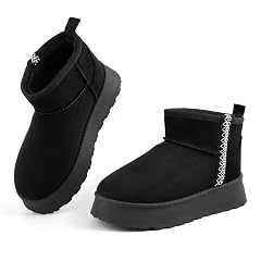 Samilor Platform Mini Boots for Women Comfortable Suede Genuine Leather Winter Ankle Snow Boots with Fuzzy Fur Lining