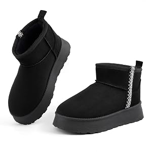 Samilor Platform Mini Boots for Women Comfortable Suede Genuine Leather Winter Ankle Snow Boots with Fuzzy Fur Lining