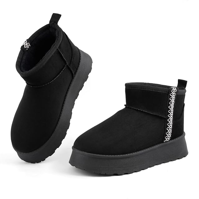 Samilor Platform Mini Boots for Women Comfortable Suede Genuine Leather Winter Ankle Snow Boots with Fuzzy Fur Lining