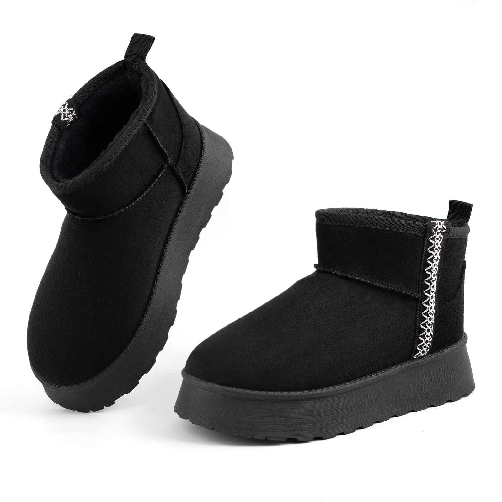 Samilor Platform Mini Boots for Women Comfortable Suede Genuine Leather Winter Ankle Snow Boots with Fuzzy Fur Lining