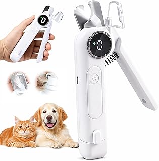 2-in-1 Krallenschere für Hunde mit Licht & Schleifer, LED Krallenschneider für Hunde & Katzen, Krallenschleifer für Hunde 3 Modi, Leise, Auffangbehälter, USB-C, Nagelknipser Haustiere