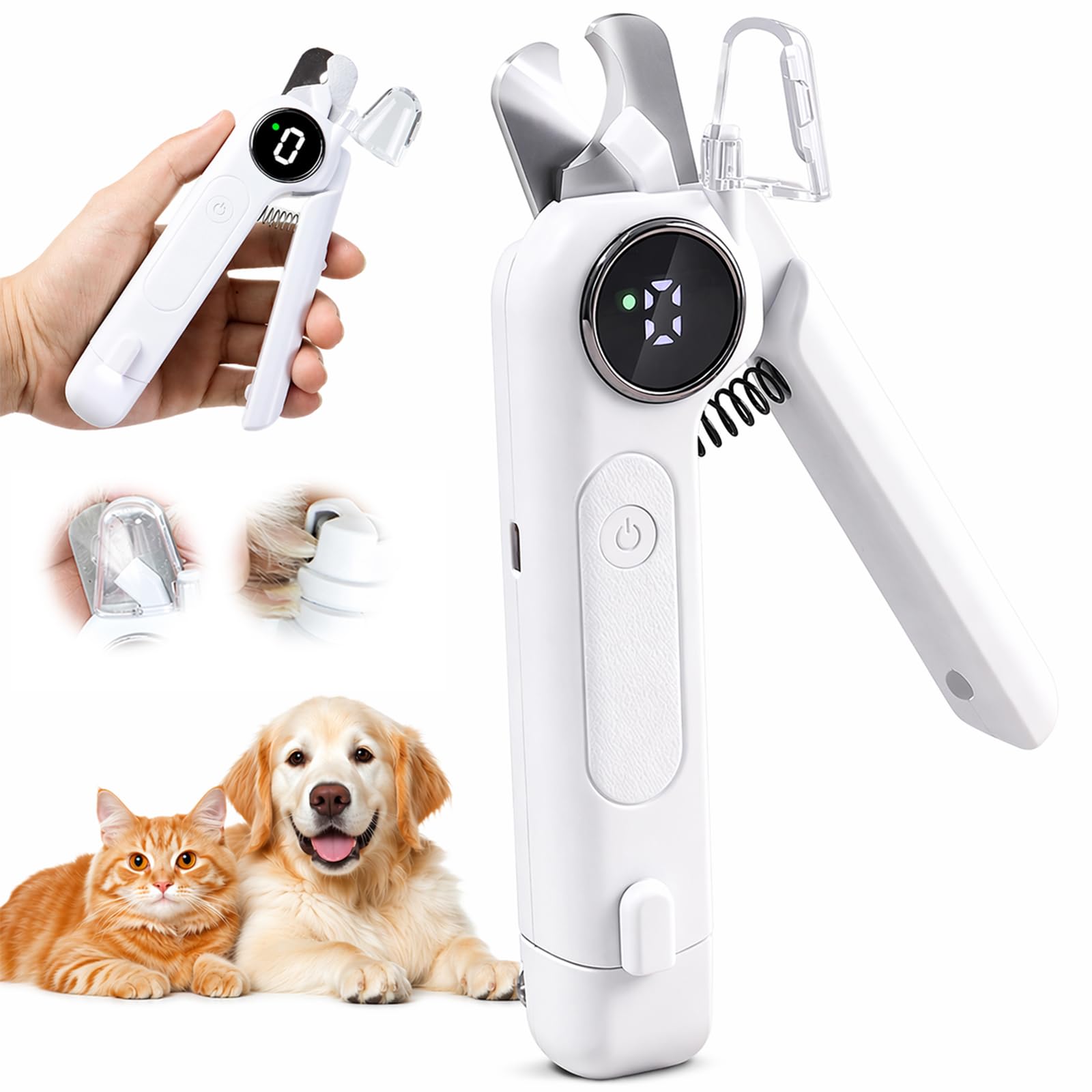 2-in-1 Krallenschere für Hunde mit Licht & Schleifer, LED Krallenschneider für Hunde & Katzen, Krallenschleifer für Hunde 3 Modi, Leise, Auffangbehälter, USB-C, Nagelknipser Haustiere