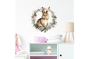 Cute Bunny in the Garland Wall Decal Nursery Rabbit Animal Easter Wall Sticker