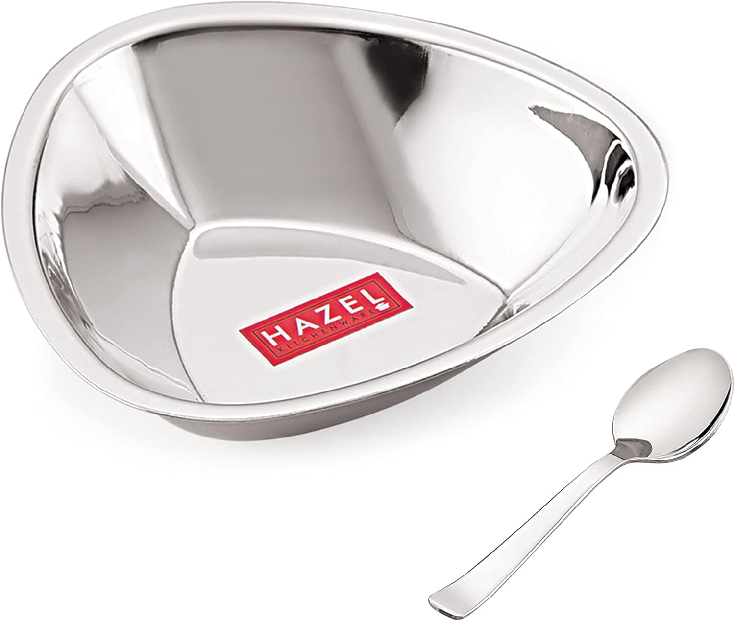 HAZEL Stainless Steel Serving Bowls Set with Spoon| Triangular Shaped Vati Katori Set of 12 | Fancy Serving Bowls for Snacks (12 Vati, 12 Spoon), Capacity 250ml Each, Silver