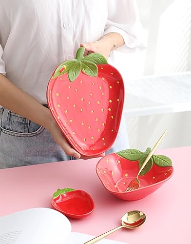 Miniatura 3 de Platos de ensalada de cerámica de 8 a 9 pulgadas, platos llanos, platos de postre de pasta, bandejas para servir aperitivos, sushi, frutas (fresa)