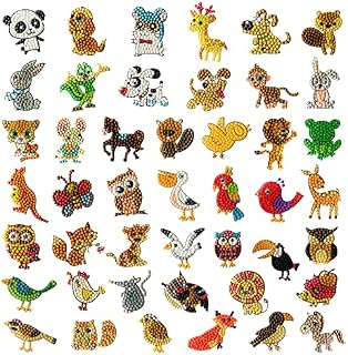 ToyaJeco 45Pcs 5D Diamond Painting Stickers Kits for Kids, Creative DIY Animal Diamond Art Craft Mosaic Stickers, Paint by Diamonds Numbers Kits for Children Adults Beginners (Yellow)