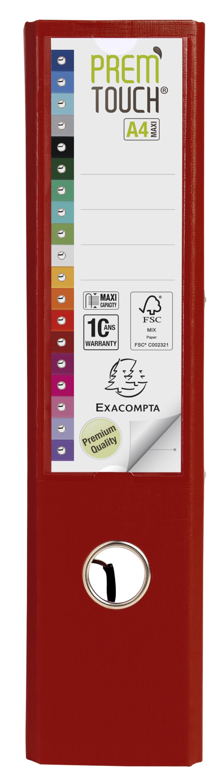 Exacompta - Réf. 53304E - Carton de 10 classeurs à levier A4 MAXI Prem'Touch - Dos 80 mm - Mécanique 80 mm - Dimensions extérieures : 32 x 30 x 8 cm - Format à classer A4 Maxi -- Coloris : Bordeaux