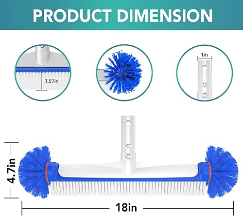 Miniatura 5 de Cheerclean Cepillo de piscina, cerdas hemisféricas, cabezal de cepillo de limpieza de piscina, cepillo de pared de piscina con mango de aluminio,