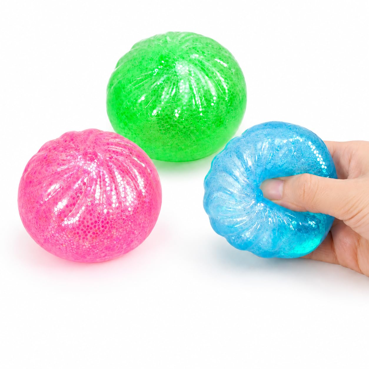 3Pcs Squishy, Pink, Blue, and Yellow