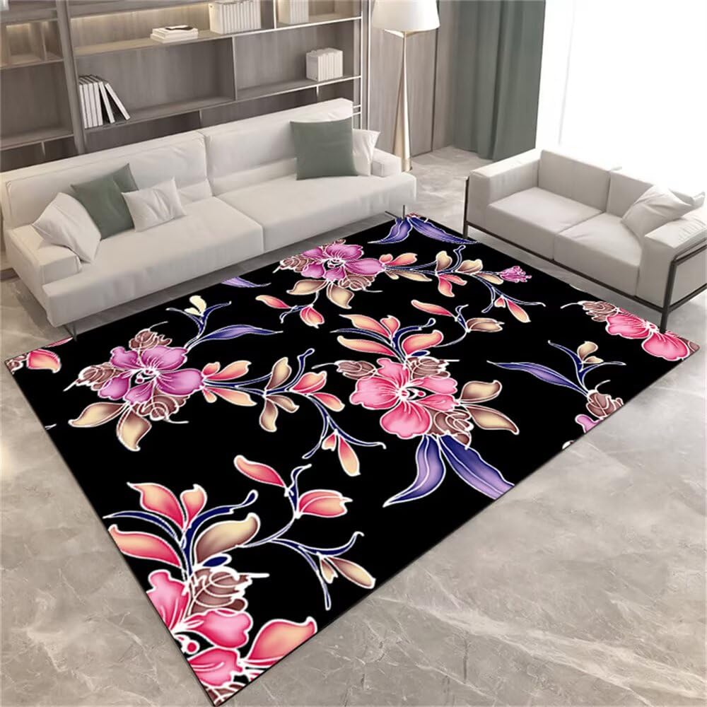Tapis de cuisine antidérapant 170x240cm lavable noir rose bleu pour chambre ado et bureau