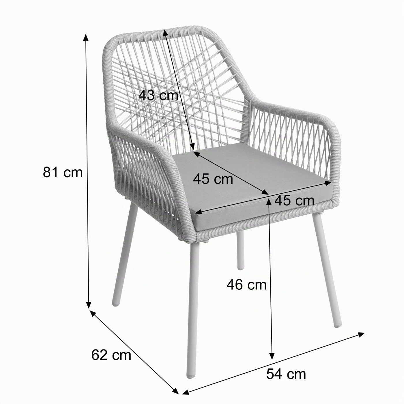 Mendler 2er-Set Gartenstuhl HWC-O12, Outdoor Sitzpolster Aluminium Seilgeflecht Rope - anthrazit, Bezug Taupe