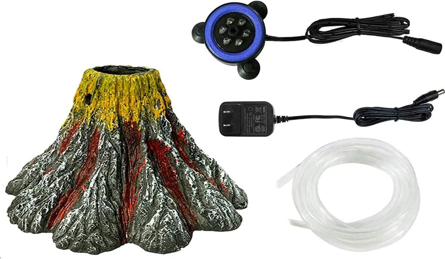 MingDak Aquarium Volcano Ornament Kit, Air Stone Bubbler with Red LED Light, Aquarium Air Bubbler Decorations for Fish Tank (Multi-Color)