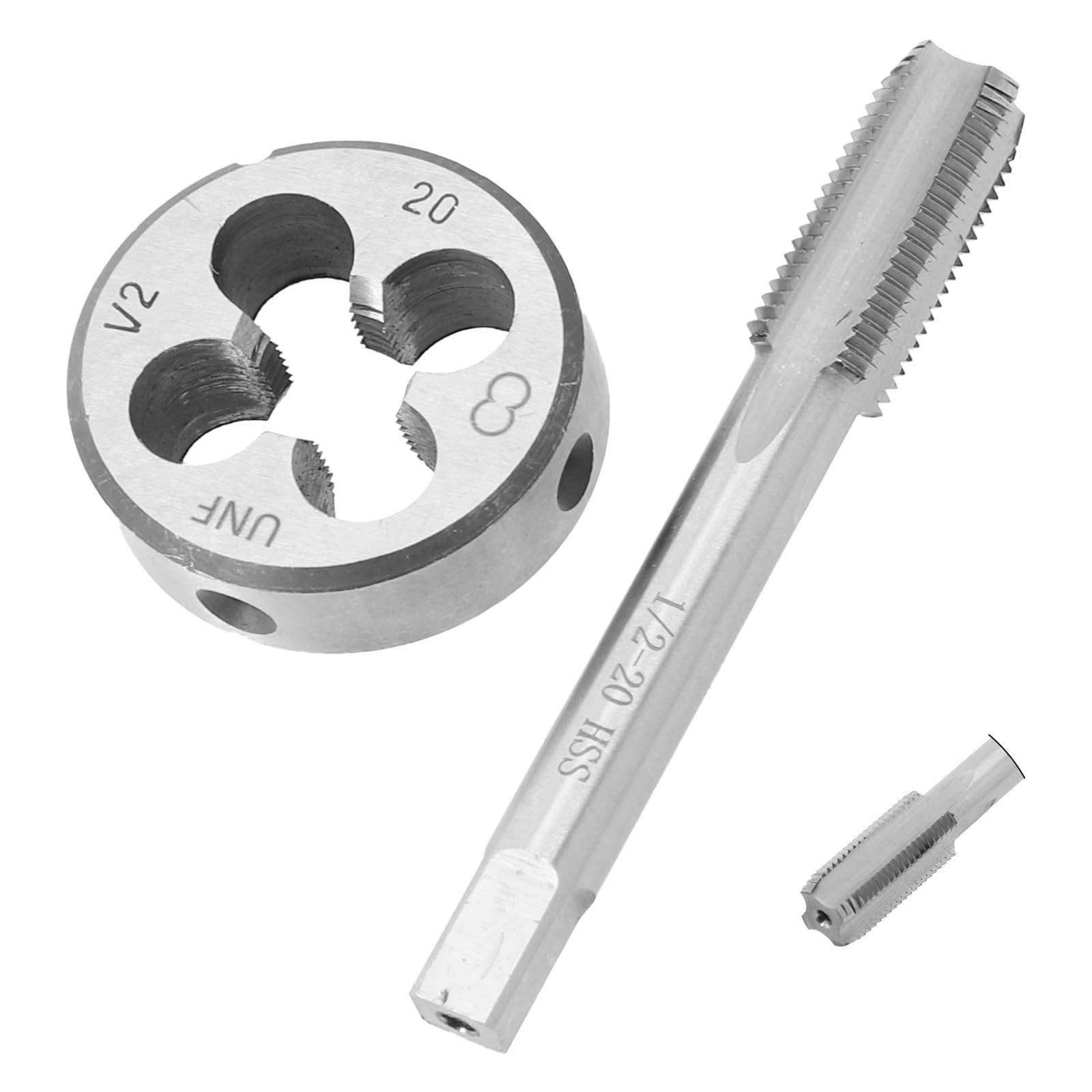 Troquel de roscar a derechas para roscar a máquina Juego de machos y terrajas HSS de roscar a la derecha de 1/2"-20 UNF, juego de machos y terrajas ideal for roscas internas de dispositivos, 1 juego