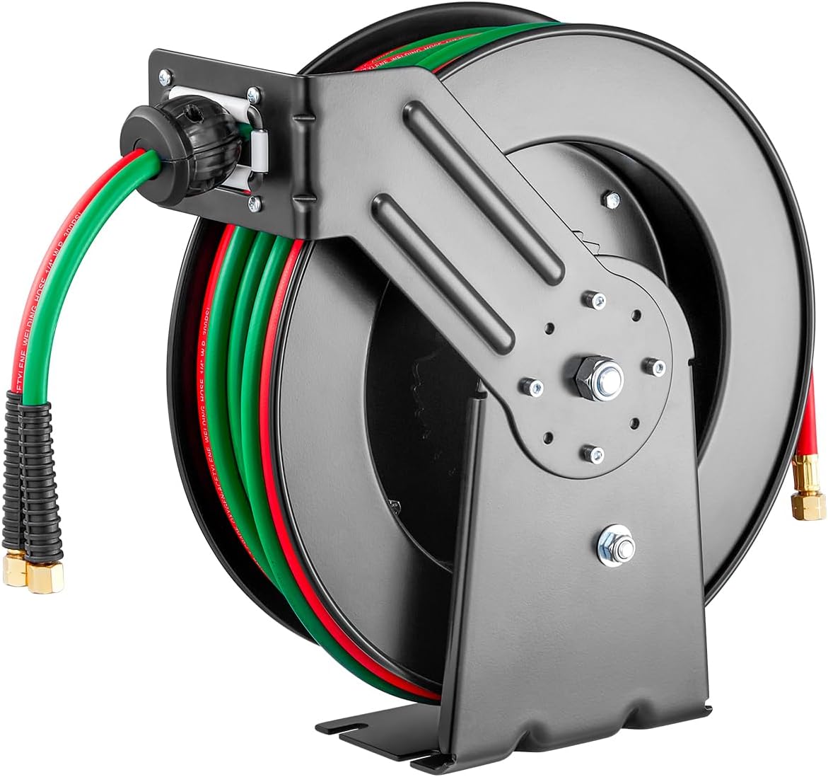 VEVOR Retractable Welding Hose Reel, 1/4-Inch x 50FT Twin Oxygen Acetylene Rubber Hose Max 300PSI - T Grade, Ceiling/Wall Mount Heavy Duty Steel Hose Reel Auto-Rewind, Ideal for Workshops Garages