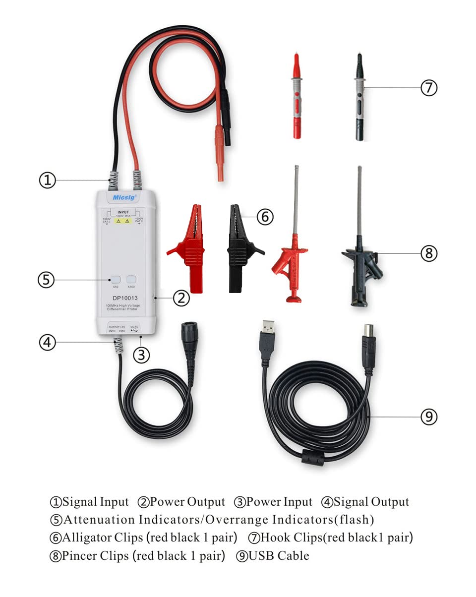 Micsig oscilloscope Votagle Probe DP20003/DP10007/DP10013 kann mit jedem Feuer des Oszilloskops verwendet werden,Easy selbstkalibrierung,Powered by USB Ausgang (DC 5V) (DP10007)