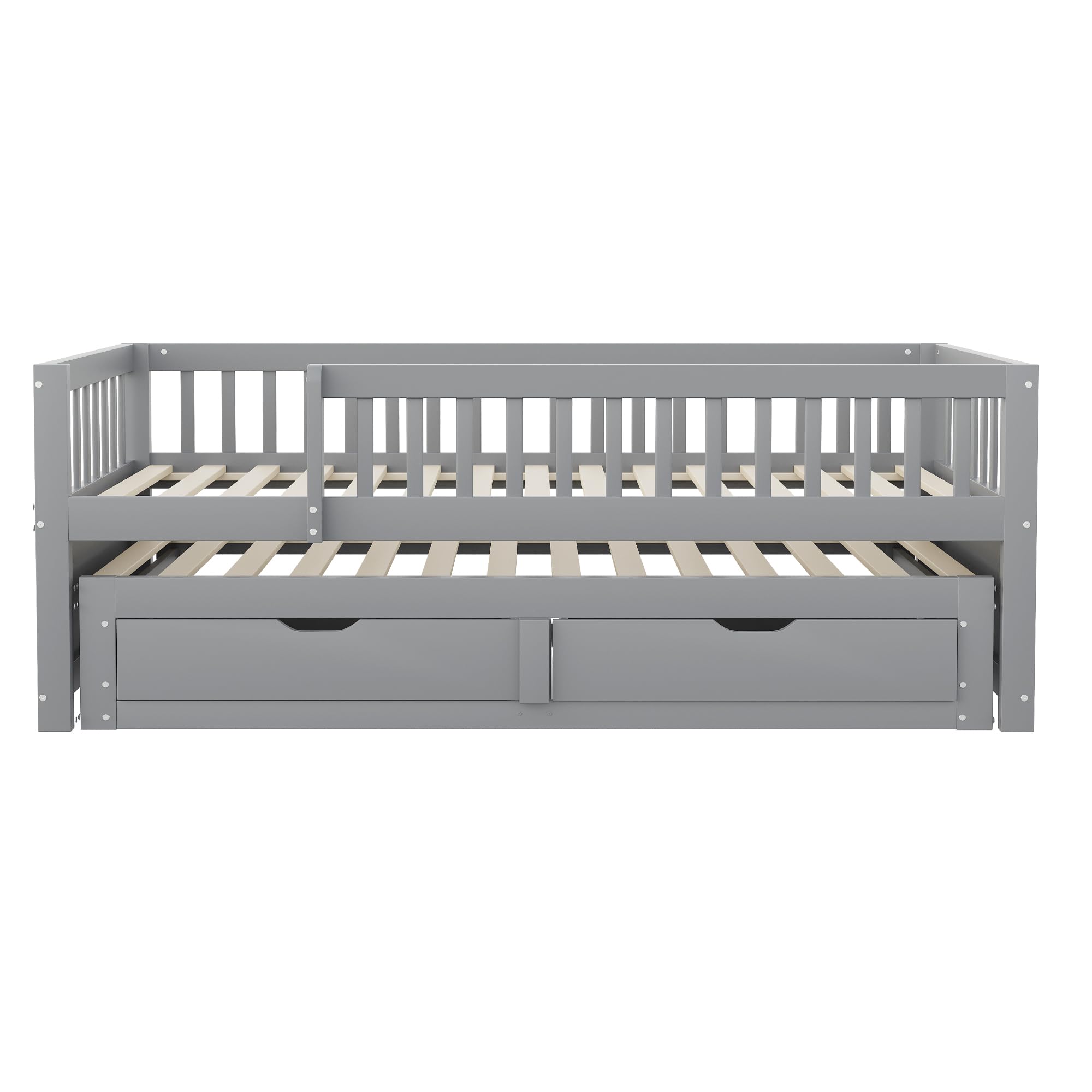 Kebnor Divano letto in legno massiccio, rete di sicurezza completamente rivestita, letto estraibile con 2 cassetti sottostanti, con rete a doghe, lettino per ragazzi e adulti (grigio, 90 x 200 cm)
