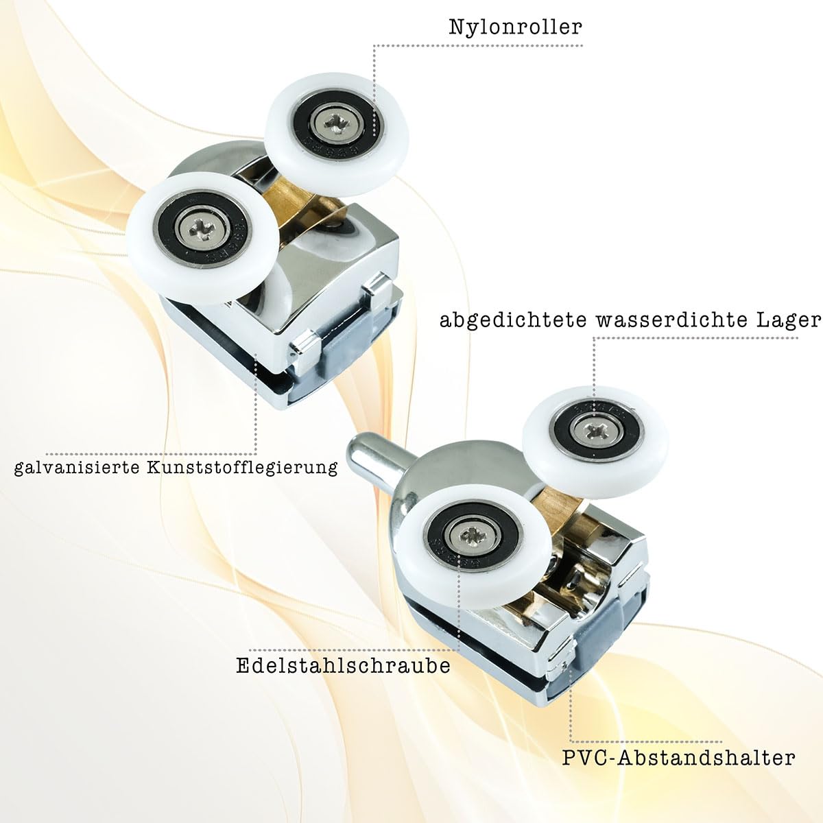 Selyse Pack of 2 23 mm Shower Door Rollers Replacement Parts, Upper & Lower Wheels for Shower Doors Shower Cubicles - Image 3