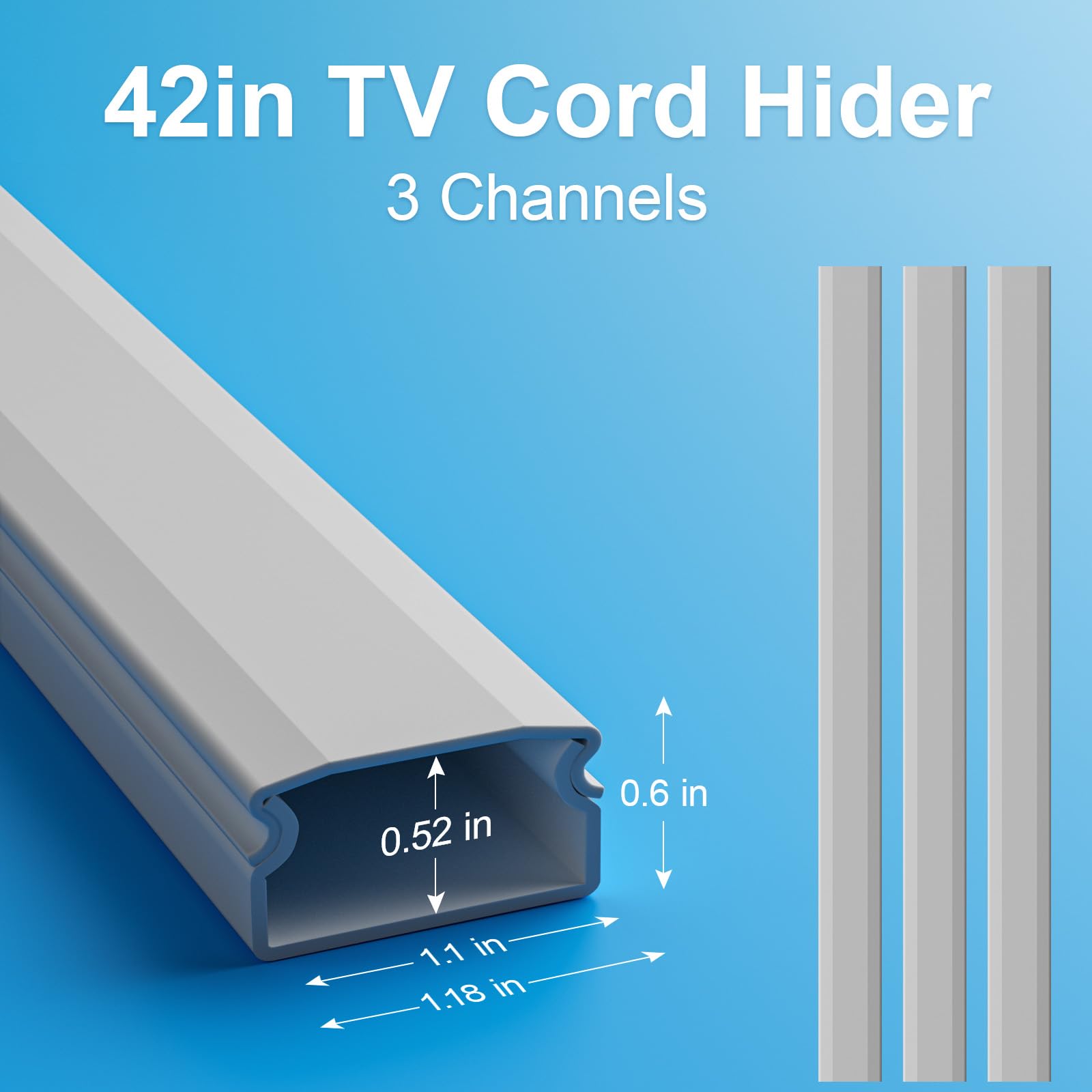 Yecaye Nasconditore per cavi TV, 106 cm, grande, grigio, coperture per 4 cavi, nascondicavi per TV a parete, correttore per canalina cavi, larghezza 3,5 cm altezza 0,6 cm, grigio