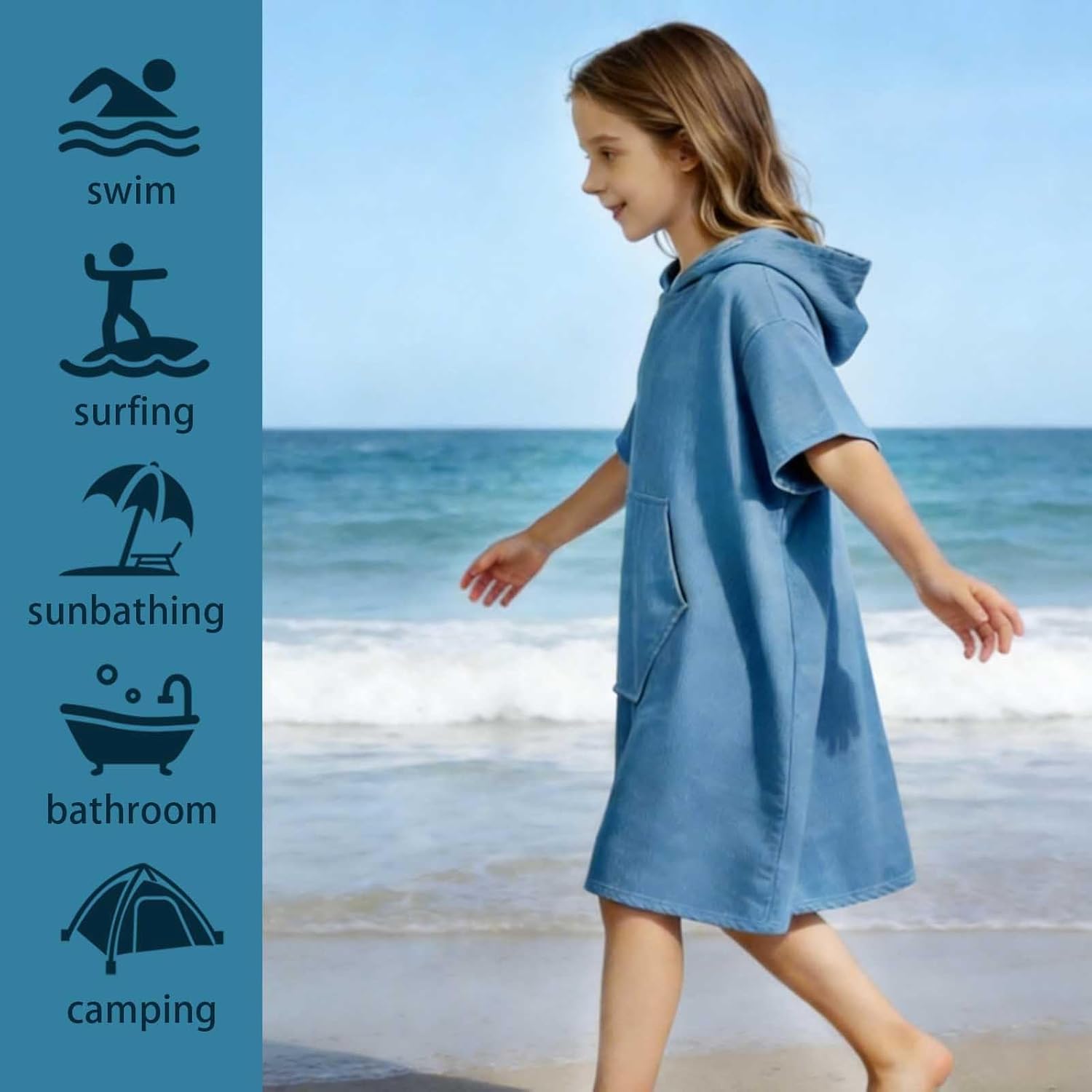 Kids Hooded Poncho Towels, Wearable, Absorbent Hooded Beach Towel for Girls and Boys Girls 7-14 Years Microfiber Bath Towel for Kids At The Drying Off After Swimming, Bath, Showers, Surfing