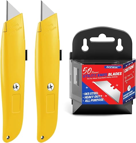 DIYSELF Paquete de 2 cortadores de cuchillos retráctiles y 50 unidades de cuchillas de corte