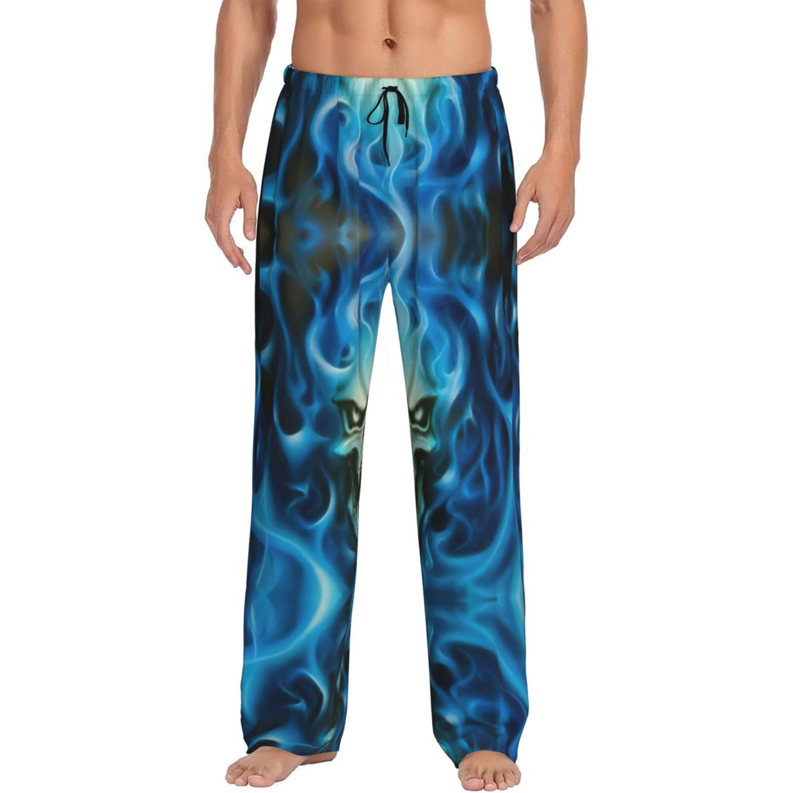 Yagdaa Men's Black Horror Ghost Skull Print Pajama Pants Sleep & Lounge Pants With Pockets Pj Bottoms Loungewear For