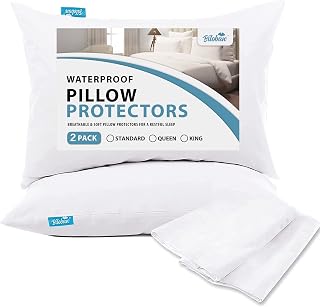 Biloban 100% Waterproof Noiseless Pillow Protectors Zipper Enclosure Standard 20x26" 2 Pack Machine Washable