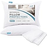 Pillow Protector Waterproof Queen Size 4 Pack Queen Pillow Cases Covers Encasement Zippered Skin-Friendly & Noiseless, White, Machine Washable