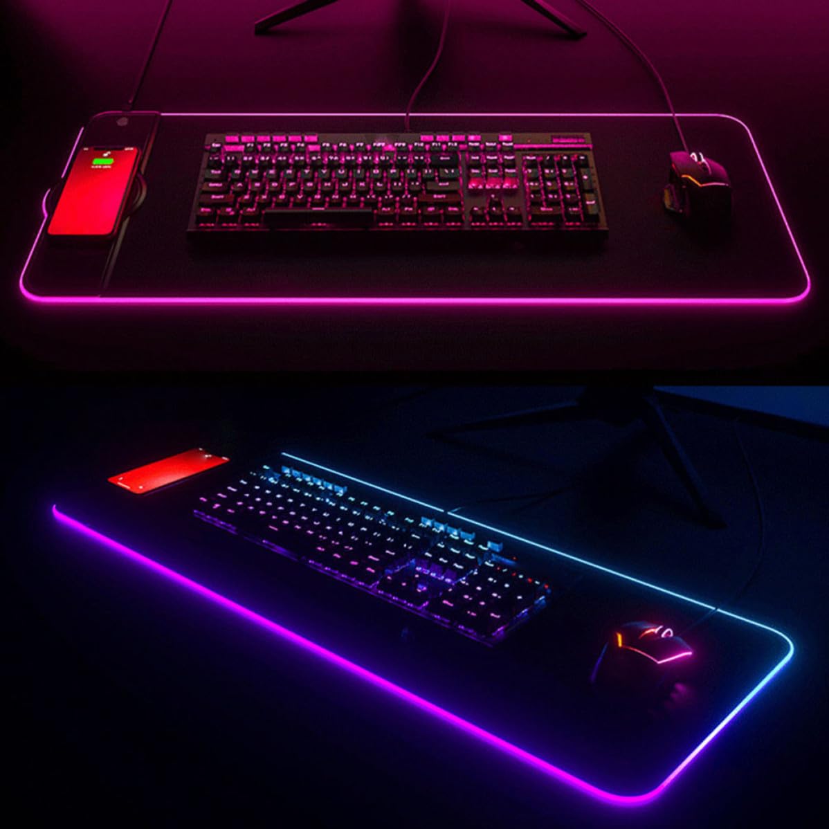 HEMOTON Tappetino per Mouse Wireless Rgb Ricarica 10w, Base Gommata