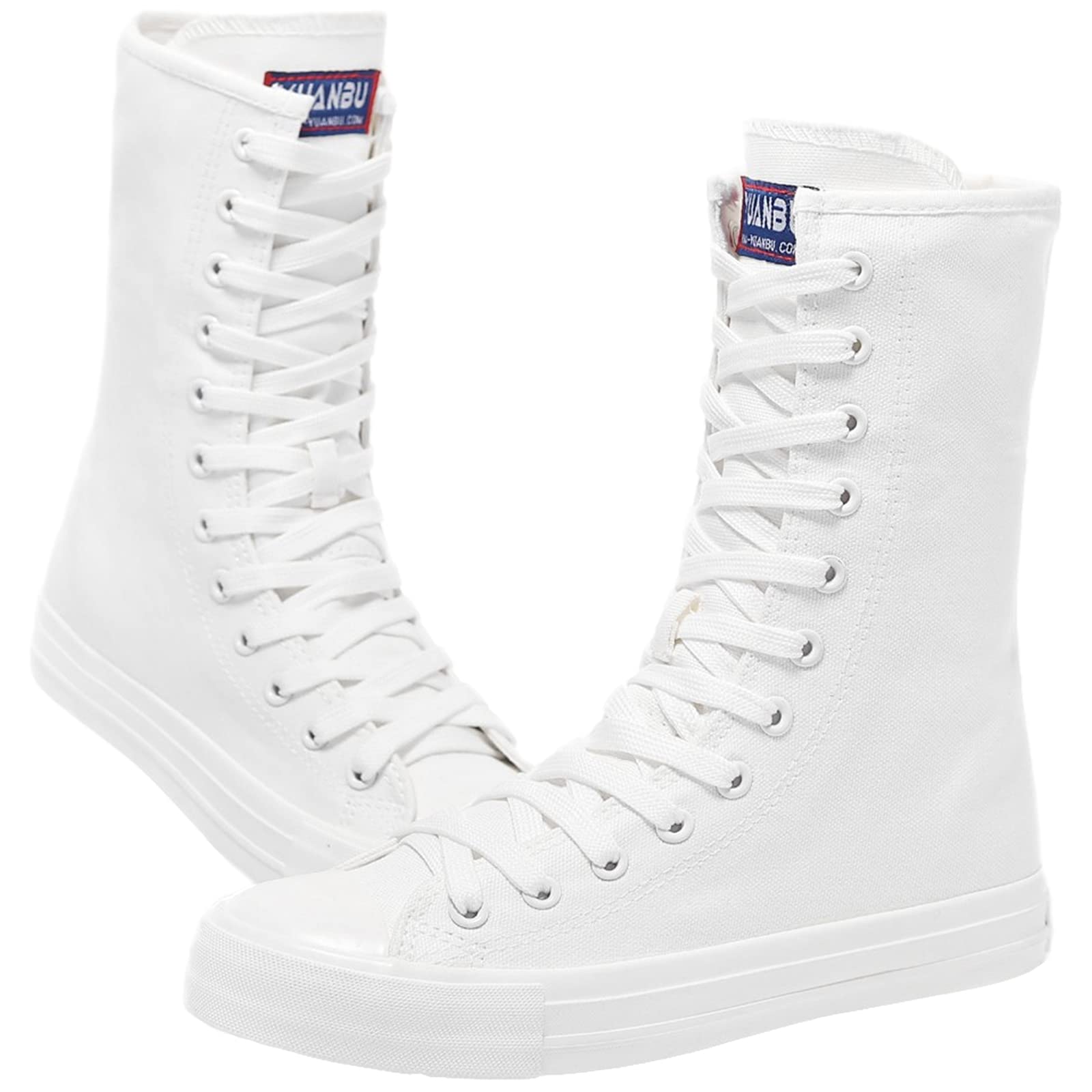 rismart Mujer Botas Lona Media pierna Punk Altos Cordones Moda Sneakers
